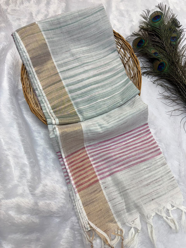 Dorothy cotton saree with zari and plain design