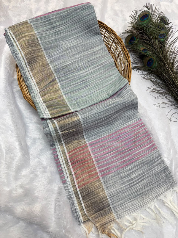 Dorothy cotton saree with zari and plain design