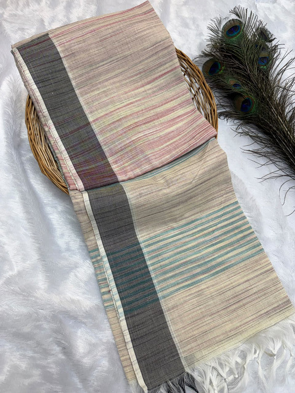 Dorothy cotton saree with zari and plain design