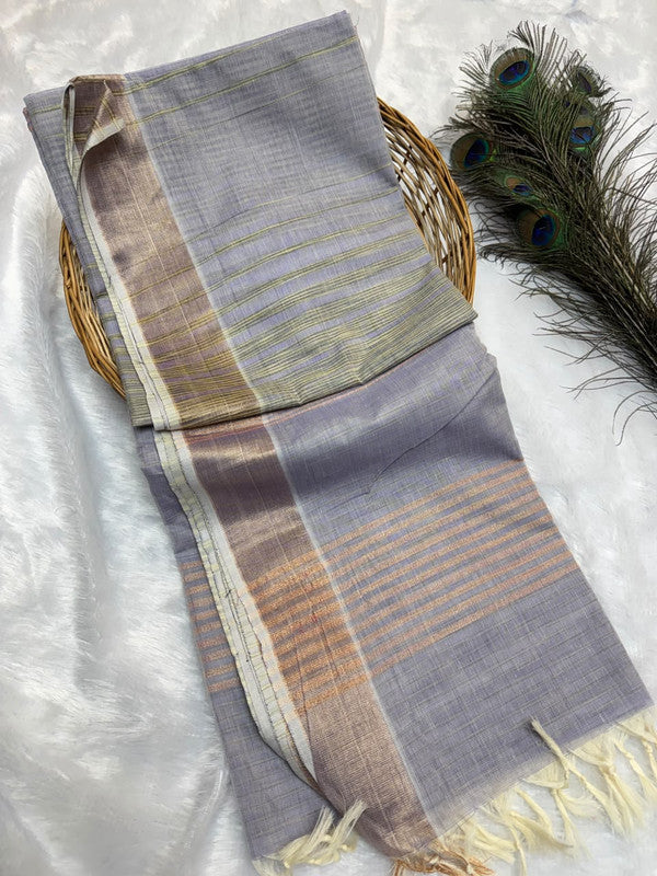 Dorothy cotton saree with zari and plain design