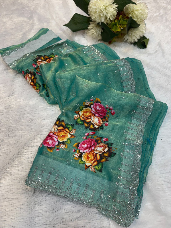 Butter Digital Space Silk Saree with stone work