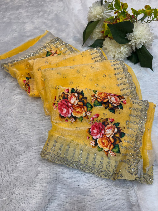 Butter Digital Space Silk Saree with stone work