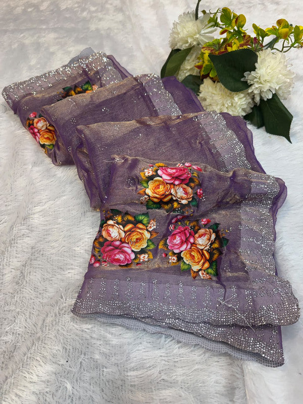 Butter Digital Space Silk Saree with stone work