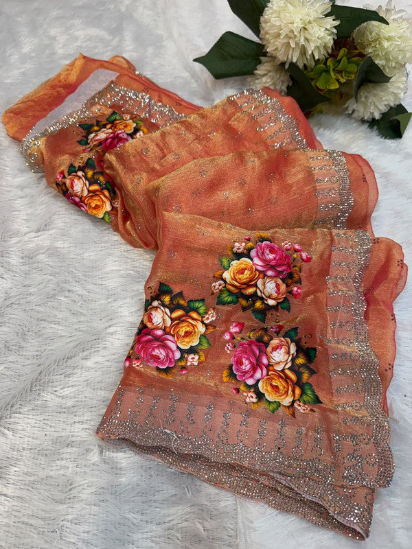 Butter Digital Space Silk Saree with stone work