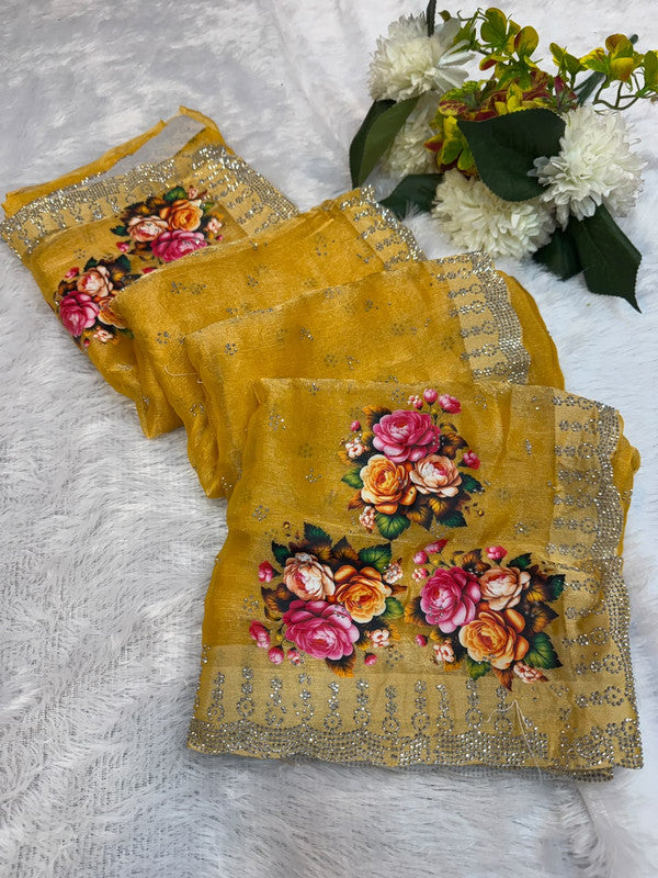 Butter Digital Space Silk Saree with stone work