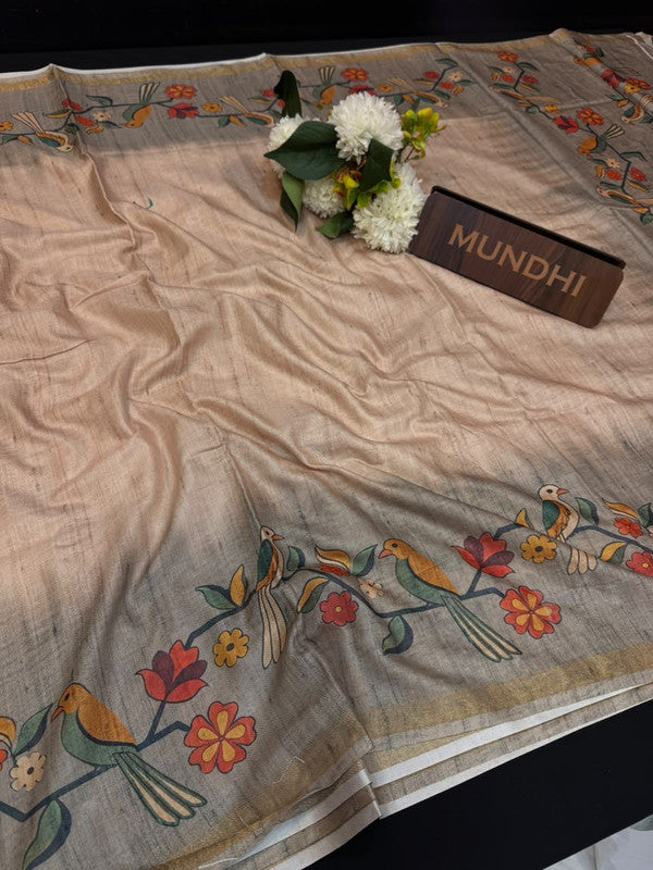 Katha Fancy Silk Saree with elegant zari work and contrast blouse