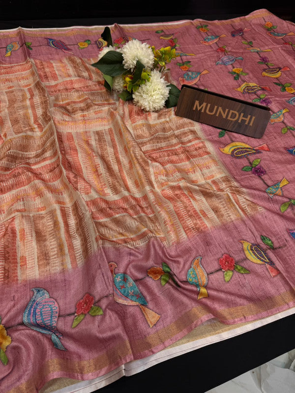 Katha Fancy Silk Saree with elegant zari work and contrast blouse