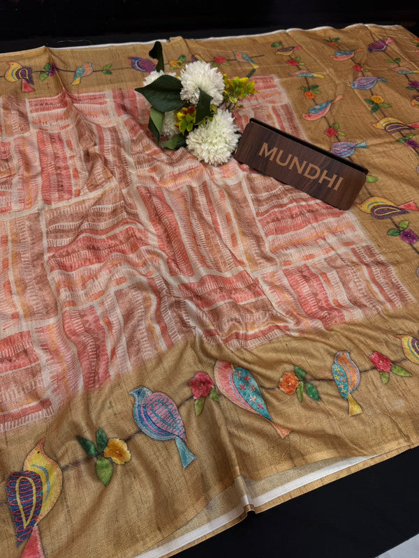 Katha Fancy Silk Saree with elegant zari work and contrast blouse