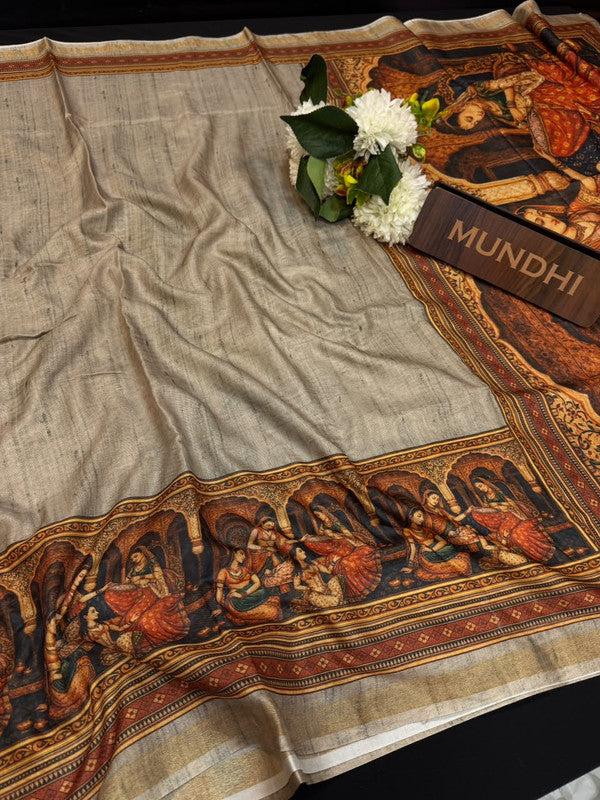 Katha Fancy Silk Saree with elegant zari work and contrast blouse