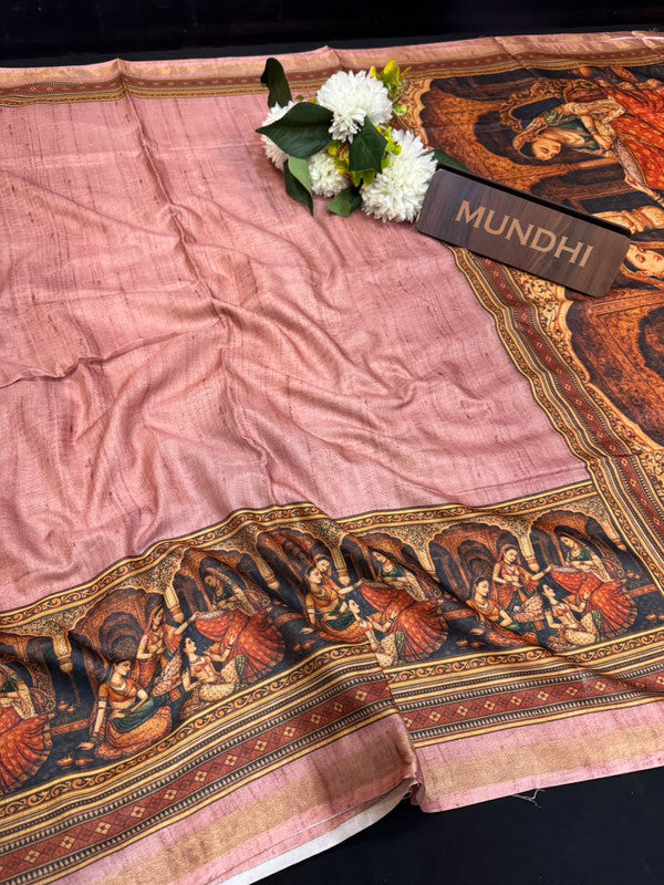 Katha Fancy Silk Saree with elegant zari work and contrast blouse