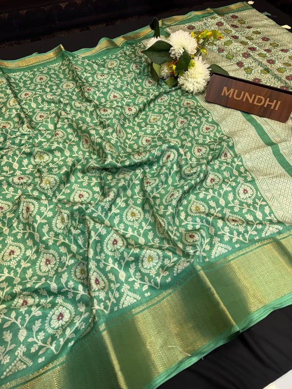 Kesar Fancy Silk Saree with elegant zari work and contrast blouse