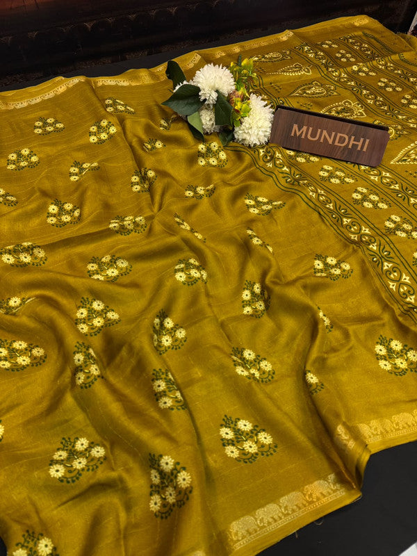 Hathi Fancy Silk Saree with elegant zari work and contrast blouse