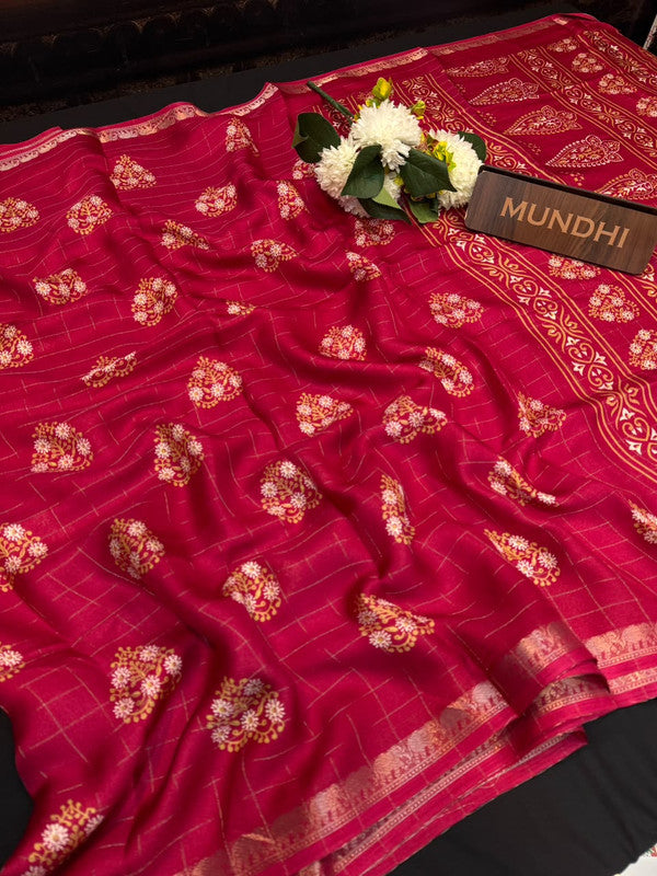 Hathi Fancy Silk Saree with elegant zari work and contrast blouse