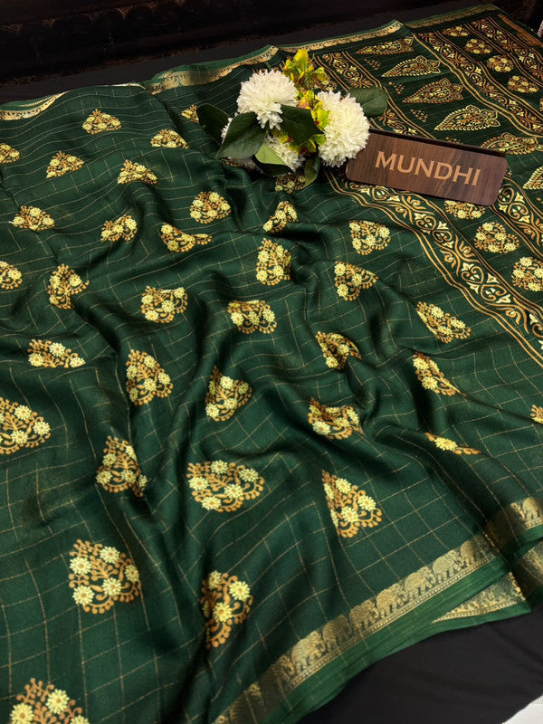Hathi Fancy Silk Saree with elegant zari work and contrast blouse