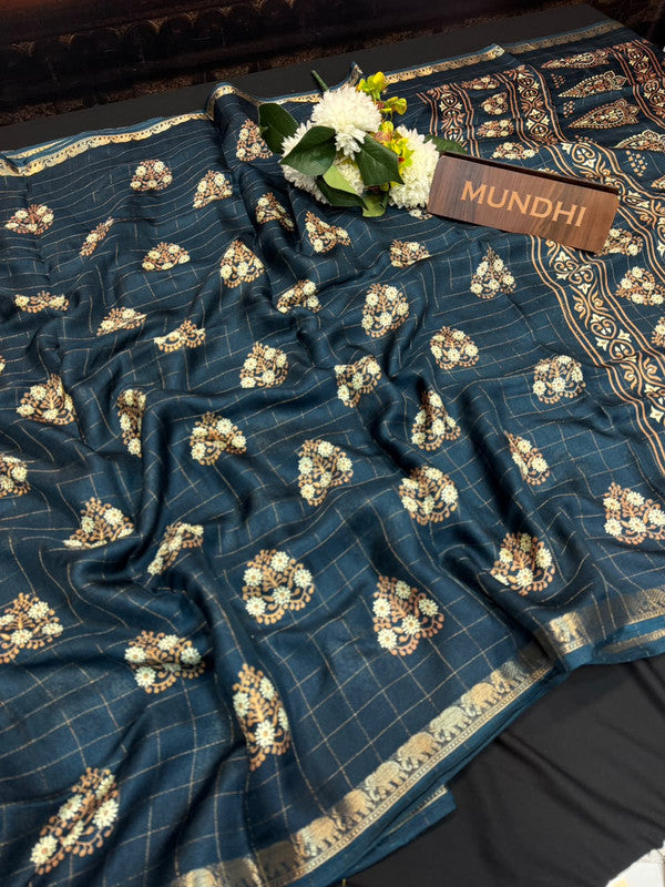 Hathi Fancy Silk Saree with elegant zari work and contrast blouse