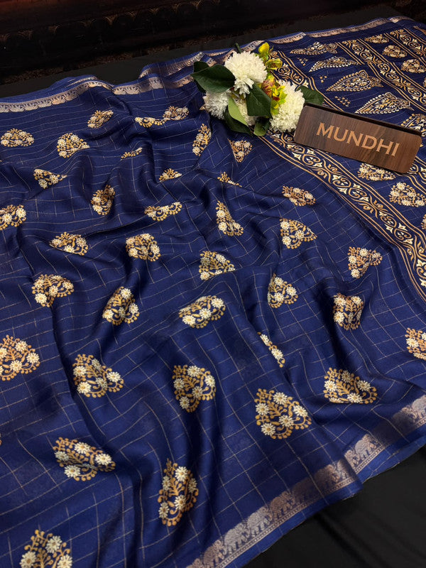 Hathi Fancy Silk Saree with elegant zari work and contrast blouse