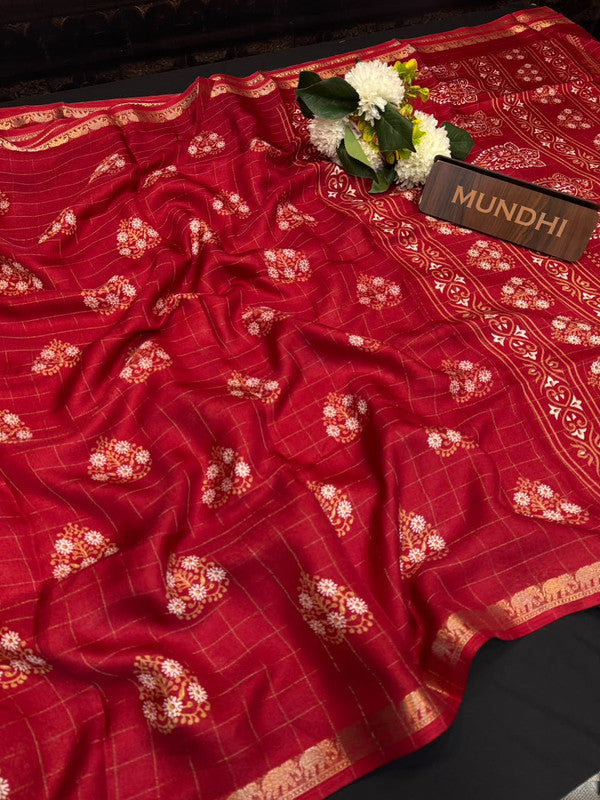 Hathi Fancy Silk Saree with elegant zari work and contrast blouse