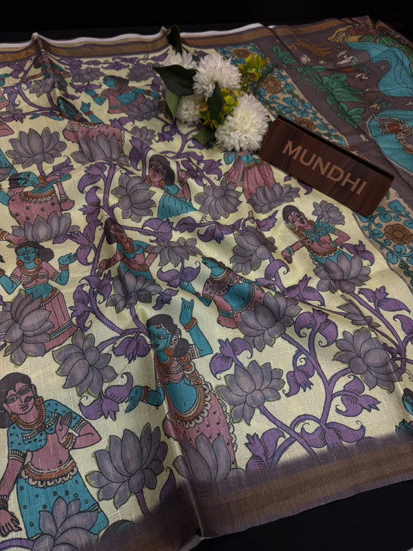 Siddhanth Motifs Kalmkari Silk Saree with Zari Work| MF04