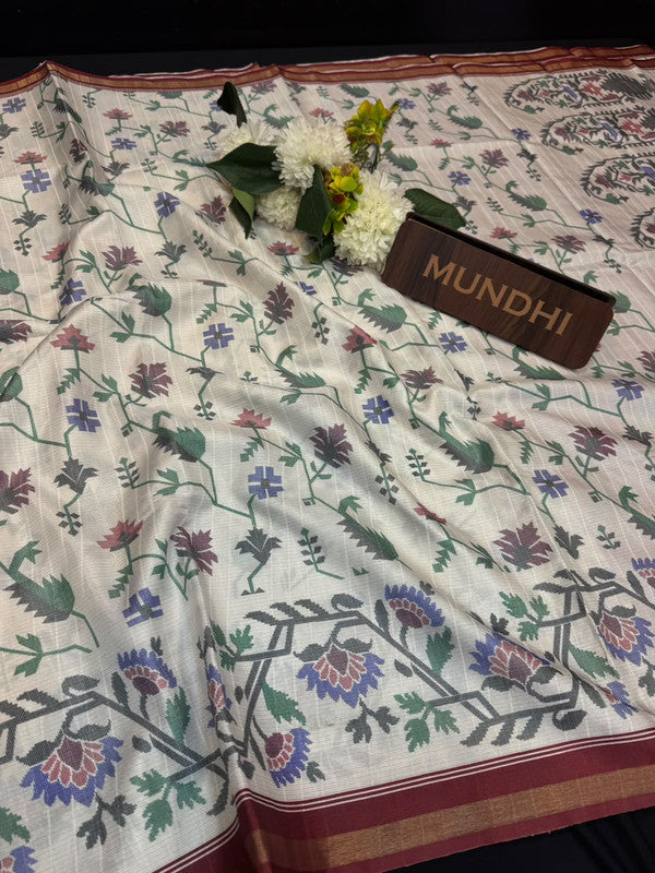 Madhubani Fancy Silk Saree with Elegant Zari Work|  MDB06