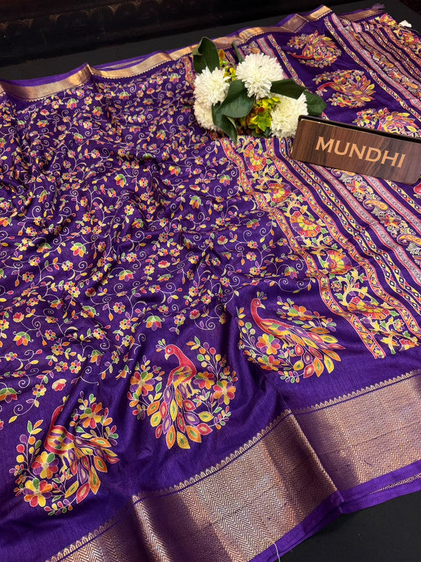 Kesar Fancy Silk Saree with elegant zari work and contrast blouse
