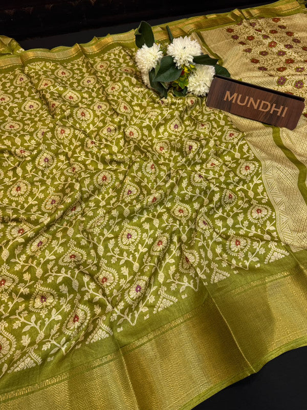 Kesar Fancy Silk Saree with elegant zari work and contrast blouse