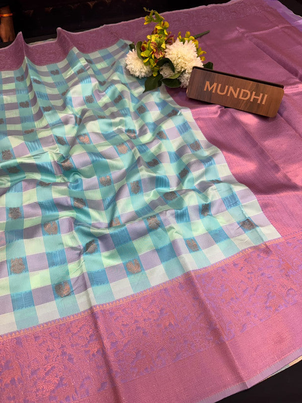 Checked Pavishna Saree in soft silk type fabric with elegant zari work