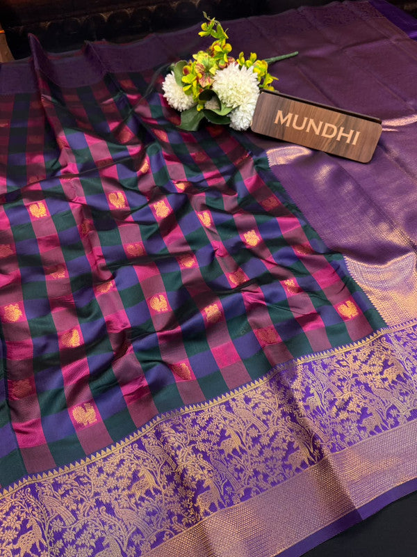Checked Pavishna Saree in soft silk type fabric with elegant zari work