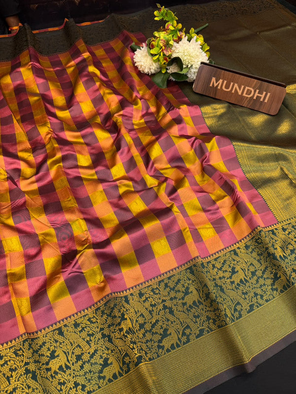 Checked Pavishna Saree in soft silk type fabric with elegant zari work