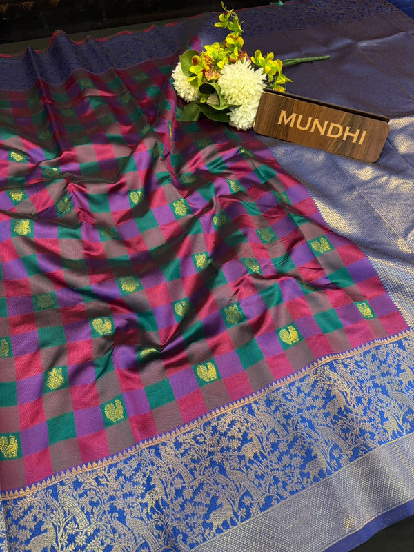 Checked Pavishna Saree in soft silk type fabric with elegant zari work