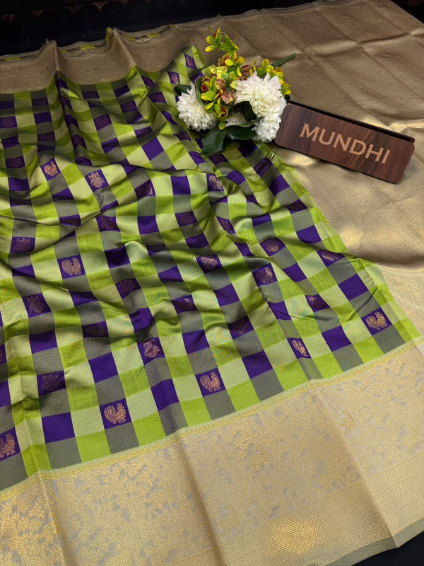 Checked Pavishna Saree in soft silk type fabric with elegant zari work