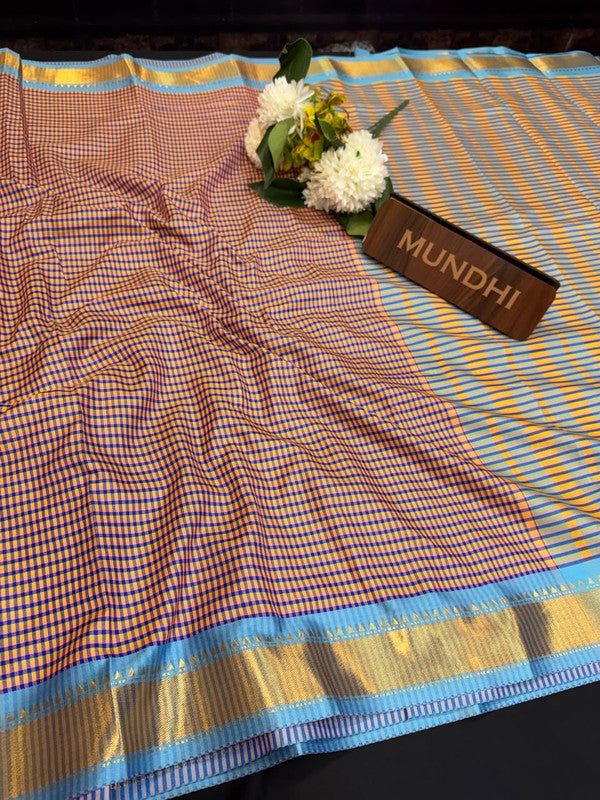 Mini Checked Silk Saree with Zari Work