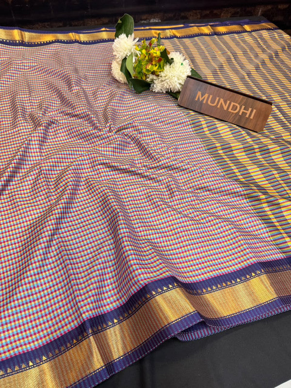 Mini Checked Silk Saree with Zari Work