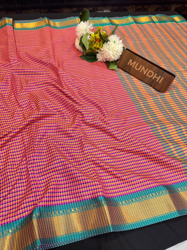 Mini Checked Silk Saree with Zari Work