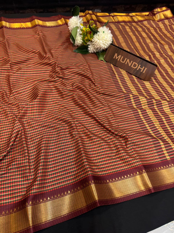 Mini Checked Silk Saree with Zari Work