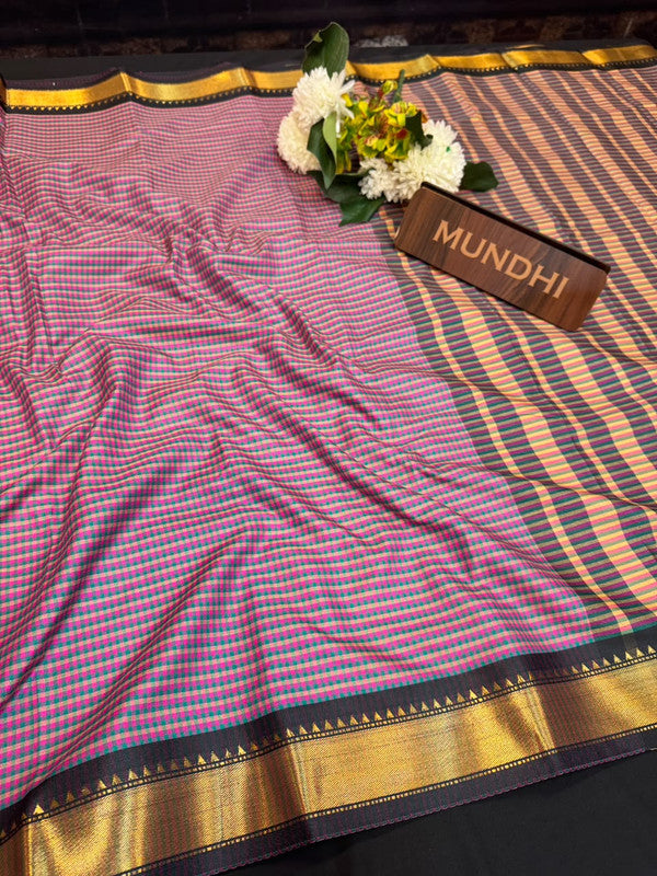 Mini Checked Silk Saree with Zari Work