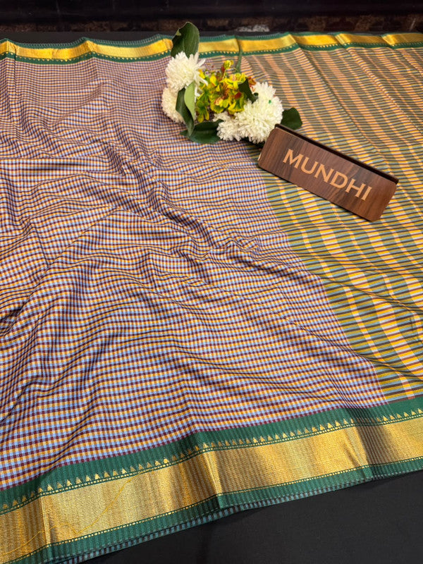 Mini Checked Silk Saree with Zari Work