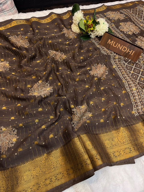 Chinon Chex  Fancy Silk Saree with Elegant Zari Work