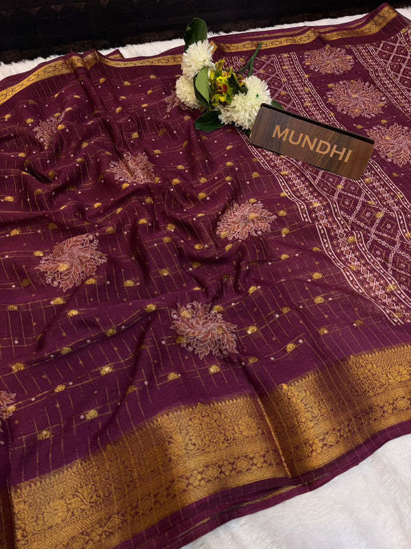 Chinon Chex  Fancy Silk Saree with Elegant Zari Work