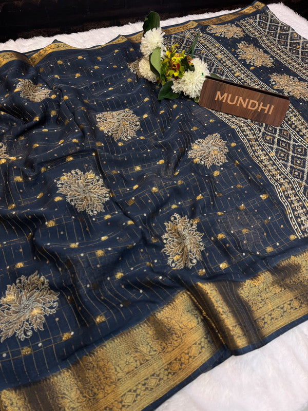 Chinon Chex  Fancy Silk Saree with Elegant Zari Work