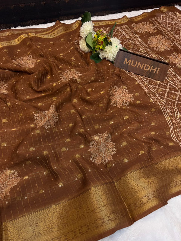 Chinon Chex  Fancy Silk Saree with Elegant Zari Work