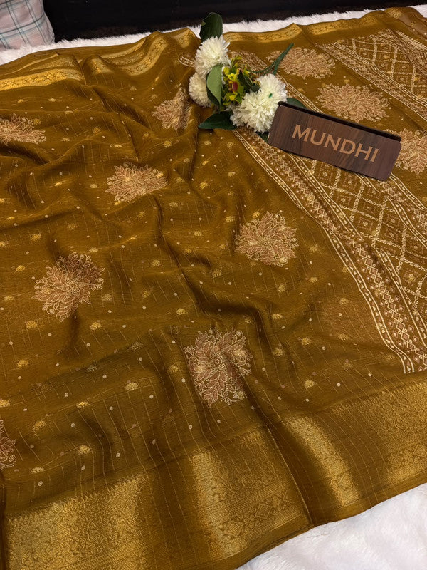 Chinon Chex  Fancy Silk Saree with Elegant Zari Work