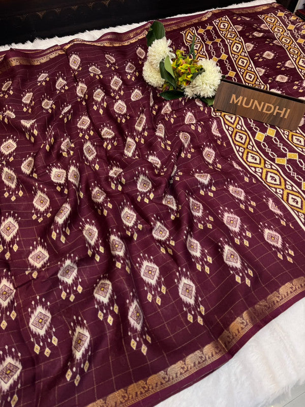 Hathi Fancy Silk Saree with elegant zari work and contrast blouse