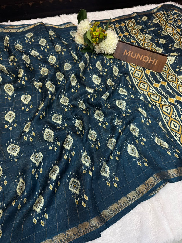 Hathi Fancy Silk Saree with elegant zari work and contrast blouse