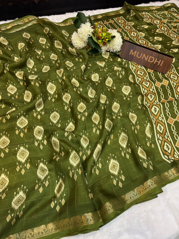 Hathi Fancy Silk Saree with elegant zari work and contrast blouse
