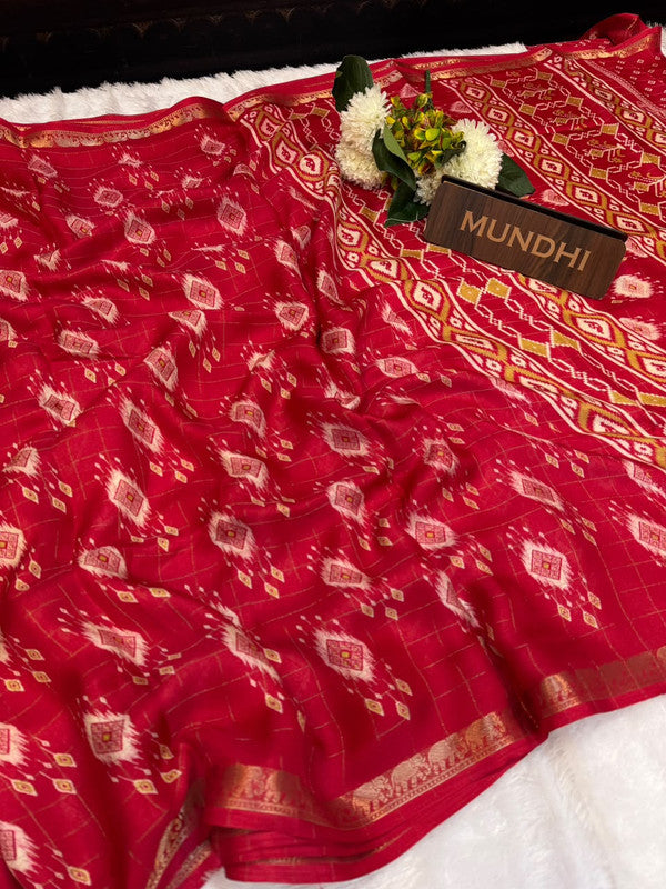 Hathi Fancy Silk Saree with elegant zari work and contrast blouse