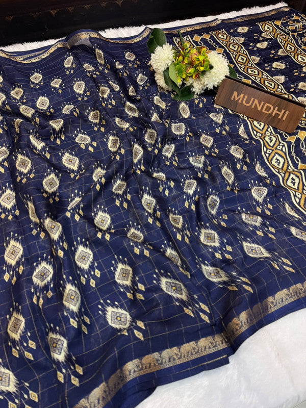 Hathi Fancy Silk Saree with elegant zari work and contrast blouse
