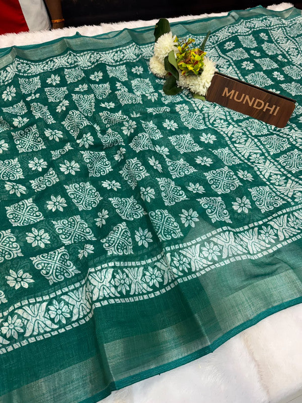Soft Linen Saree with Contrast Blouse for Women