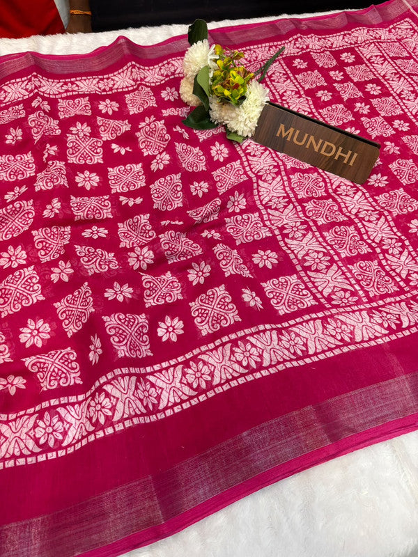Soft Linen Saree with Contrast Blouse for Women