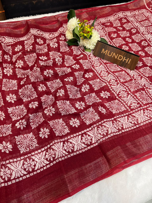 Soft Linen Saree with Contrast Blouse for Women