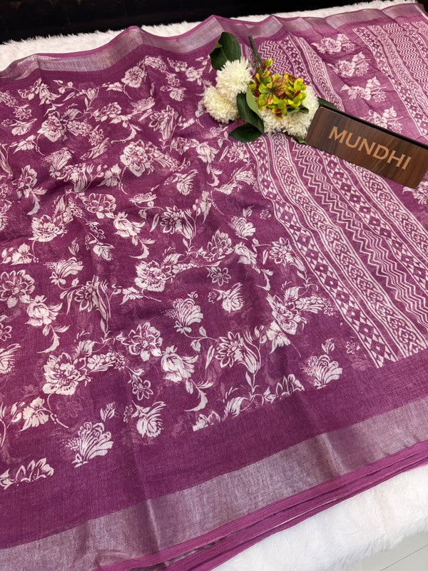 Soft Linen Saree with Contrast Blouse for Women